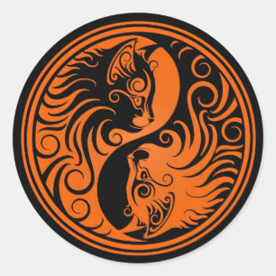 Sticker Rond Chats Yin Yang orange et noirs