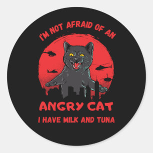 Sticker Rond Chatte coquin. Bête de chat drôle. Chat malicieux