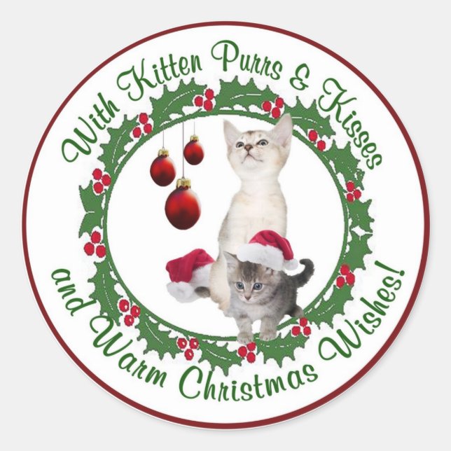 Sticker Rond Chatte Noël Voeux Rond Seaux (Devant)