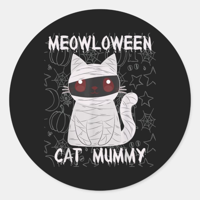 Sticker Rond Chatte noire momie Halloween (Devant)