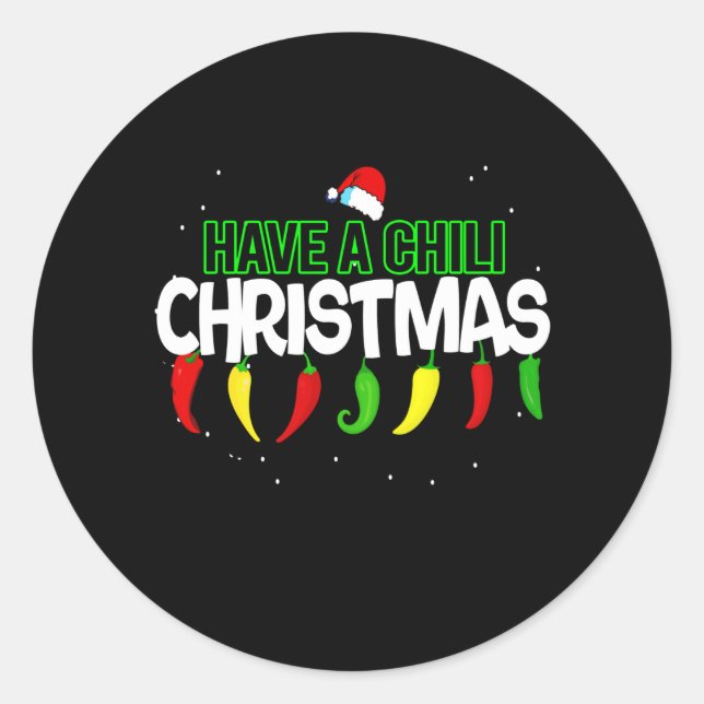 Sticker Rond Chaud Chili Pepper Design de Noël, Unisex (Devant)