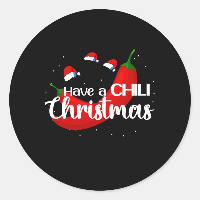 Sticker Rond Chaud Chili Pepper Design de Noël, Unisex (Devant)