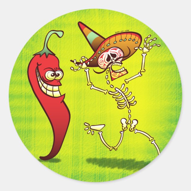 Sticker Rond Chaud Chili Pepper Nightmare pour le squelette mex (Devant)