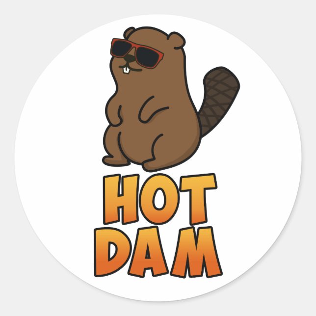 Sticker Rond Chaud Dam Funky Cool Beaver Pun (Devant)