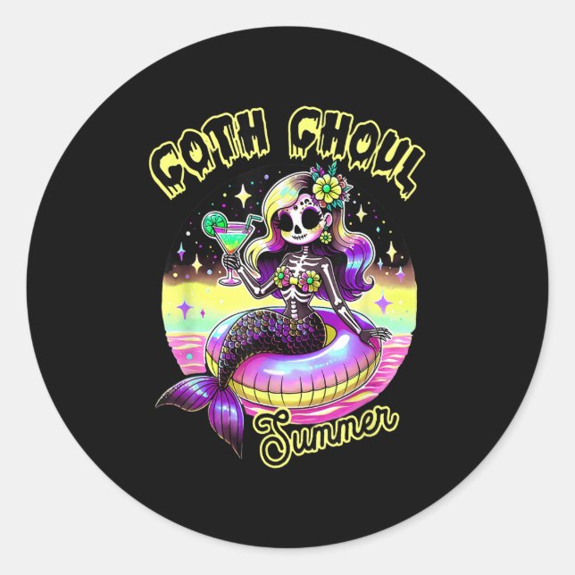 Sticker Rond Chaud Ghoul été drôle Sirène vacances été Haw (Devant)