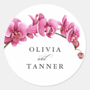 Sticker Rond Chaud rose Aquarelle Orchidées Mariage tropical