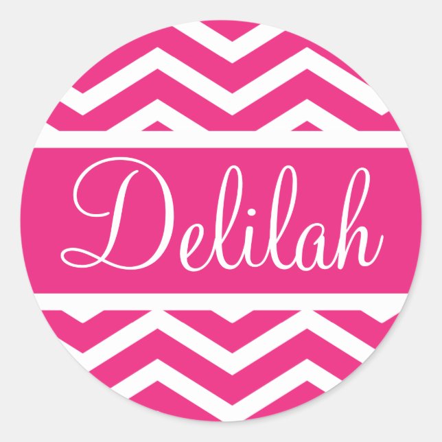Sticker Rond Chaud rose Chevron Nom personnalisé (Devant)