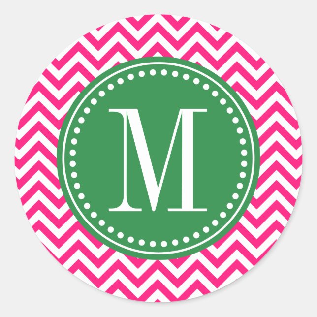 Sticker Rond Chaud rose Chevron Zigzag Personnalisé Monogramme (Devant)