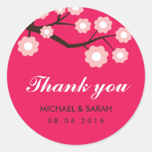 Sticker Rond Chaud rose et blanc Fleurs de mariage Favor Sticke