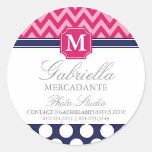 Sticker Rond Chaud rose et marine Chevron Zigzag Pois Monogramm