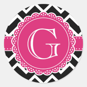Sticker Rond Chaud rose Fleur Monogramme noir Chevron