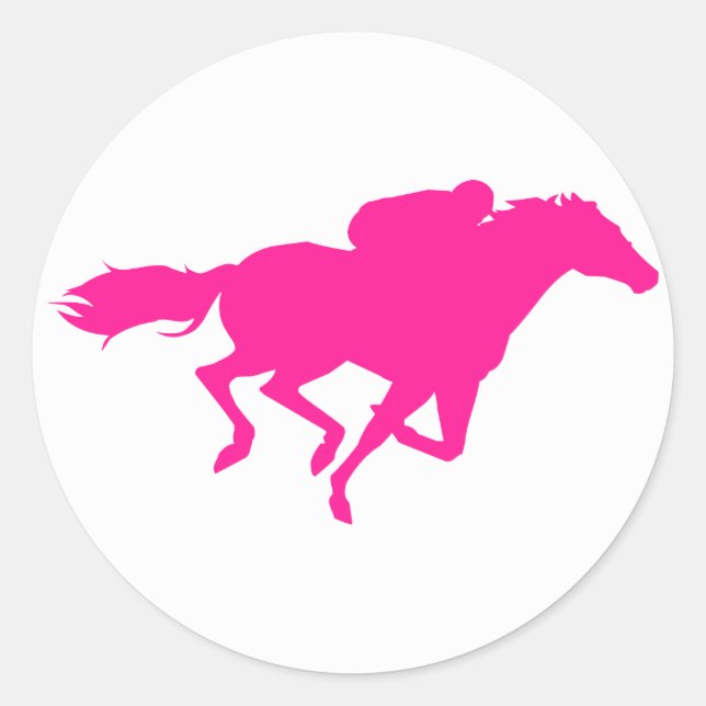 Sticker Rond Chaud Rose Horse Racing; Race Horse (Devant)