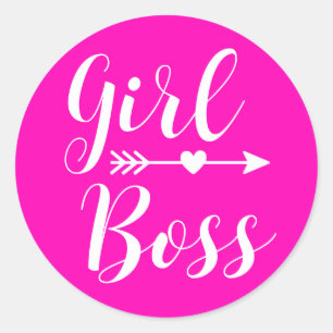 Sticker Rond Chaud rose moderne fille Boss