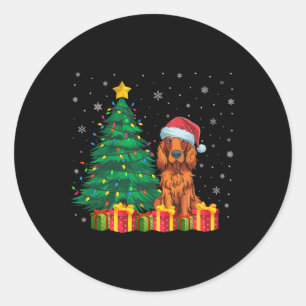 Sticker Rond Chaud Setter irlandais Santa Hat Feux de Noël Chie