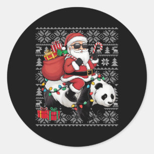Sticker Rond Chaud Xmas style Père Noël équitation Panda Noël