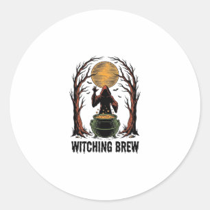 Sticker Rond Chaudière de sorcière Halloween Vintage Gravure T-