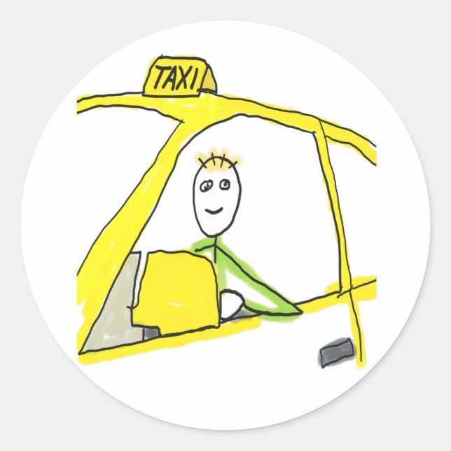 Sticker Rond Chauffeur de Taxi Stickman (Devant)