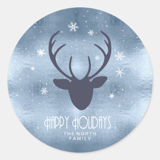 Sticker Rond Chauffeurs de cerfs Silhouette & Snowflakes Blue I (Devant)