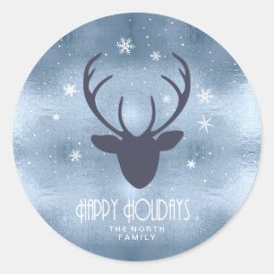 Sticker Rond Chauffeurs de cerfs Silhouette & Snowflakes Blue I