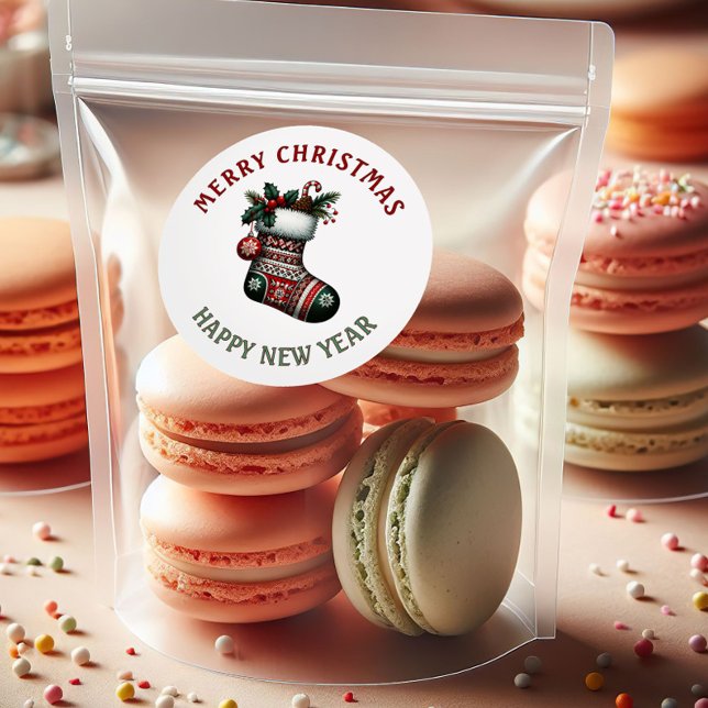 Sticker Rond Chaussette de Noël Rouge & Verte Fêtes de Noël & N (Créateur téléchargé)