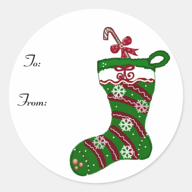 Sticker Rond Chaussette festive rouge et verte (Devant)