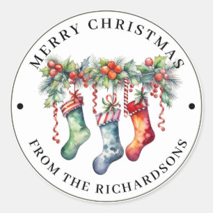 Sticker Rond Chaussettes de Noël Colorées Joyeux Noël