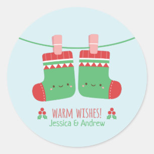 Sticker Rond Chaussettes de Noël décoratives avec vœux chaleure