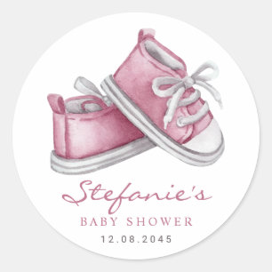 Sticker Rond Chaussons bébé rose aquarelle Baby Shower