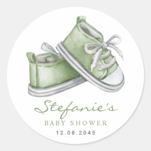 Sticker Rond Chaussons Bébé Vert Aquarelle Baby Shower