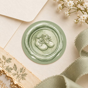 Sticker Rond Chaussons bébé vert sauge Faux sceau de cire Bébé