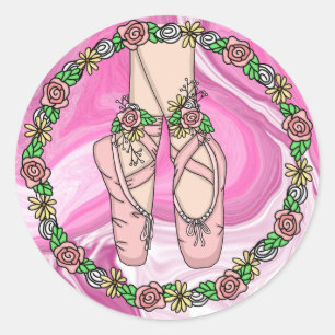 Sticker Rond Chaussons de ballet personnalisés rose et Marbre b
