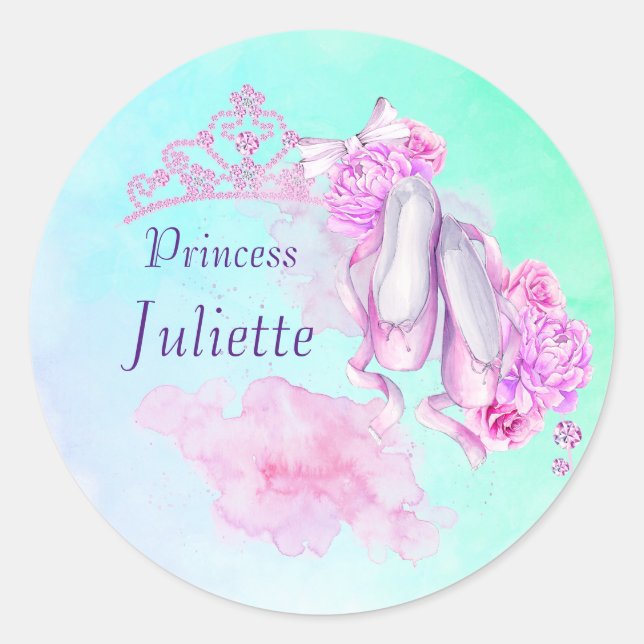 Sticker Rond Chaussons princesse Couronne et Ballet rose Aquare (Devant)