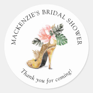 Sticker Rond Chaussure à talon haut en or floral Merci pour la 