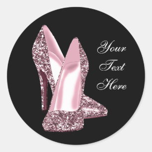 Sticker Rond Chaussure à talon haut pailletée rose élégante