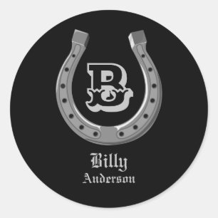 Sticker Rond Chaussure Cheval Cowboy Monogramme personnalisé