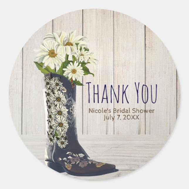 Sticker Rond Chaussure de campagne rustique avec fleurs de marg (Devant)