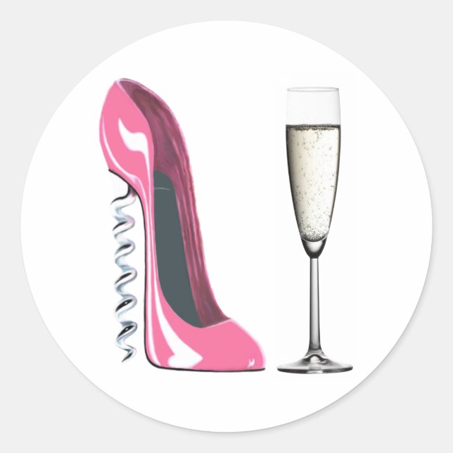 Sticker Rond Chaussure et verre Champagne Stiletto à vis rose (Devant)