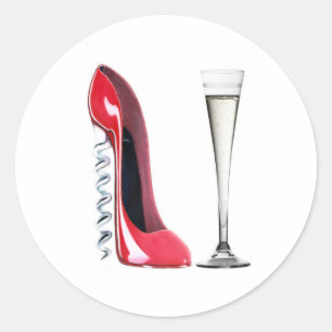 Sticker Rond Chaussure et verre de flute de Champagne Stiletto
