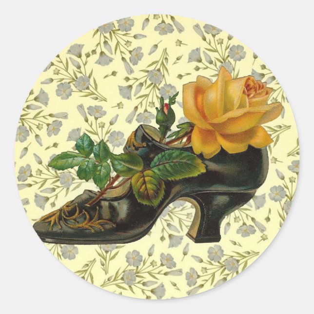 Sticker Rond Chaussure florale victorienne vintage (Devant)