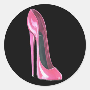 Sticker Rond Chaussure stylet rose sur l'autocollant noir