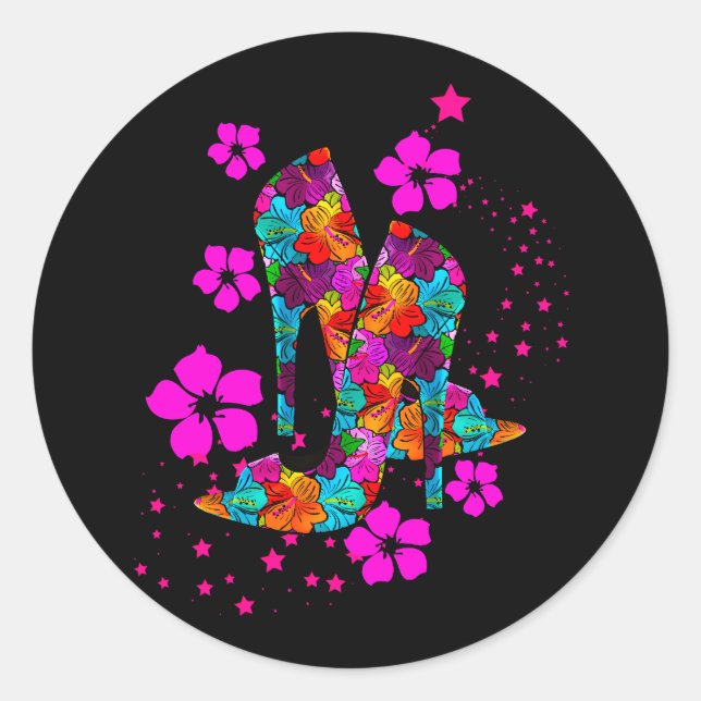 Sticker Rond Chaussures à talons hauts d'été Fleurs rose chaud (Devant)