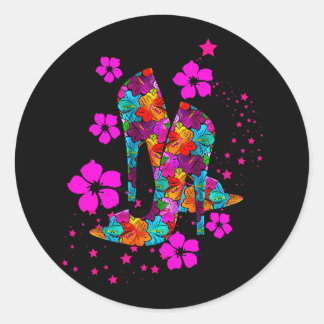 Sticker Rond Chaussures à talons hauts d'été Fleurs rose chaud