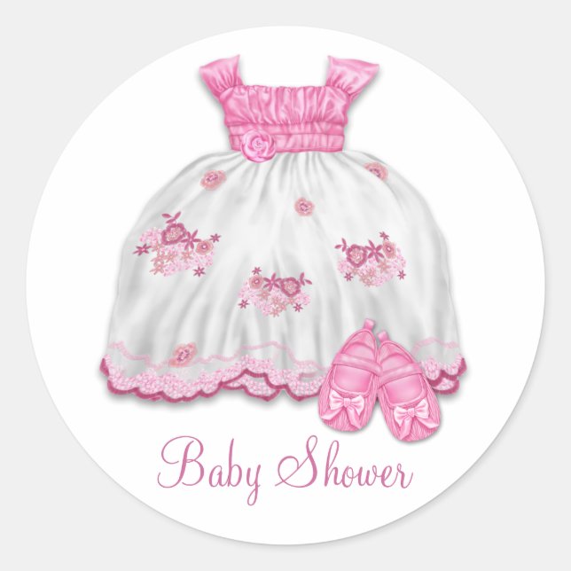 Sticker Rond Chaussures bébé Rose Robe Baby Shower (Devant)