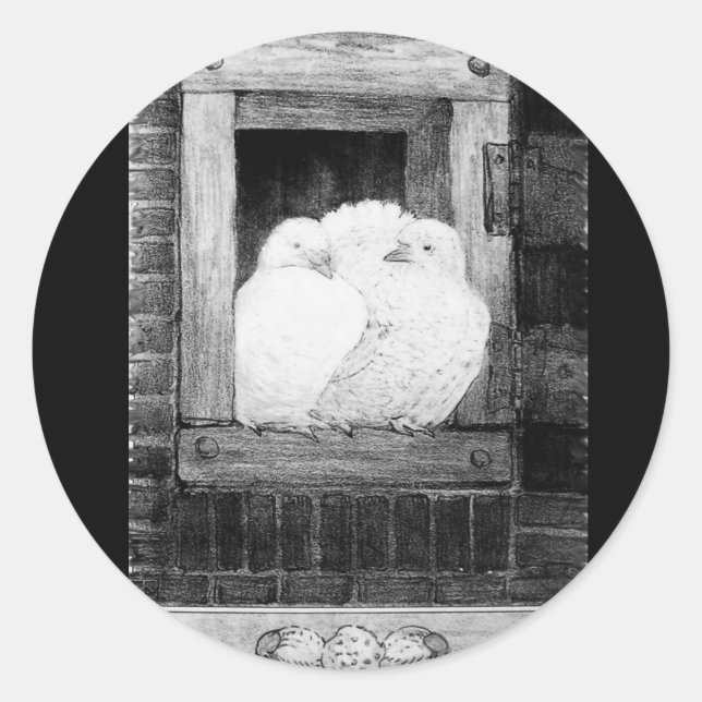 Sticker Rond CHAUSSURES BLANCHES À LA FENÊTRE noir et blanc (Devant)