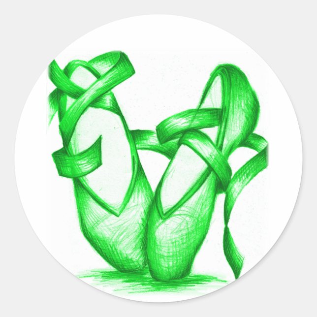 Sticker Rond Chaussures de Ballet Vertes (Devant)