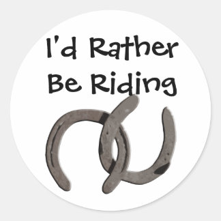 Sticker Rond Chaussures de Cheval gris Je Préférerais Faire Mon