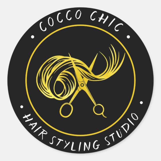 Sticker Rond Chaussures de ciseaux Nom du logo Merci Gold encad (Devant)