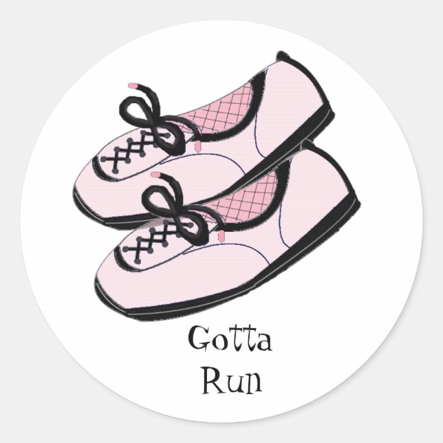 Sticker Rond Chaussures de course roses - Faut que je coure (Devant)