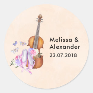 Sticker Rond Chaussures de violon et de ballet en bois Mariage