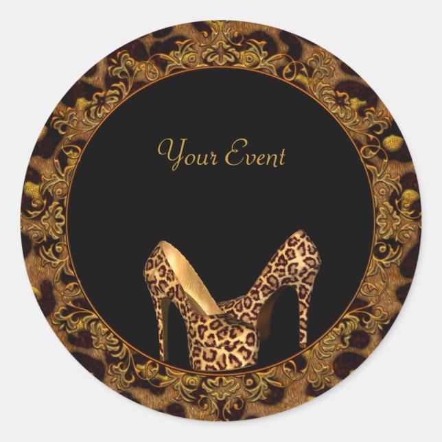 Sticker rond Chaussures Leopard Or Noir (Devant)